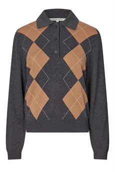 SECOND FEMALE POLO, SHAILENE KNIT POLO, DARK GREY MELANGE